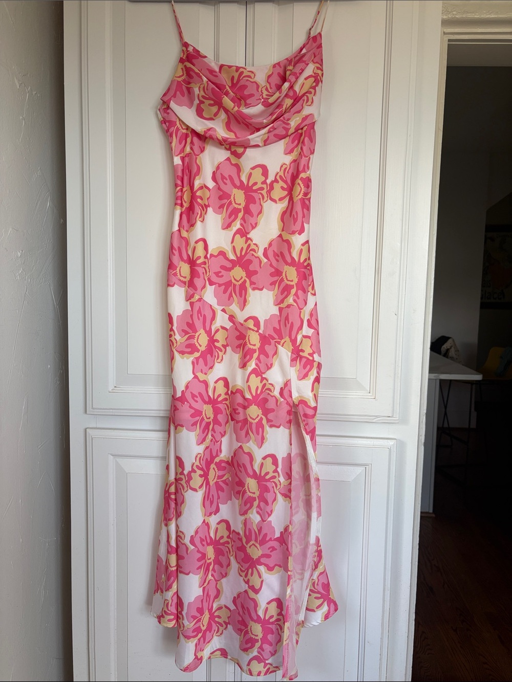 One and Only Collective Pink Floral Cowl-Neck Maxi Slip Dress